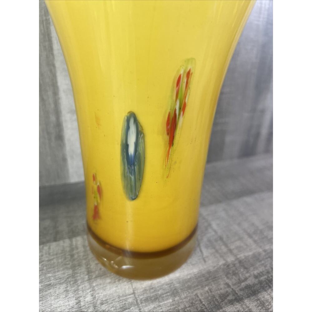 VTG Murano Glass Sunburst Vase Italy Yellow And Orange Heavy Art Deco - Picture 4 of 11